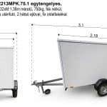 ALFA Modulo 12213MPK.75.1 dobozos egytengelyes H:2,18 x Sz:1,32 x M:1,38m méretű, 750kg, fék nélküli zárt utánfutó, 2 hátsó ajtóval, fix oldalfalakkal