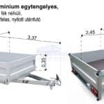ALFA 12513MN.75 Alu Alumínium egytengelyes, 2,45x1,26m méretű, 750kg fék nélküli, mellsőkerekes fix alu oldalfalas nyitott utánfutó