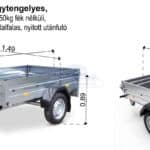 ALFA 12011MN.75L egytengelyes, 2,0x1,08m méretű, 750kg fék nélküli, mellsőkerekes fix oldalfalas nyitott utánfutó