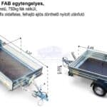 ALFA 12513MN.75 FAB egytengelyes, 2,44x1,25m méretű, 750kg fék nélküli mellsőkerekes fix oldalfalas felhajtóajtós dönthető nyitott utánfutó