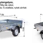 ALFA 12513MN.75L egytengelyes, 2,44x1,25m méretű, 750kg fék nélküli, mellsőkerekes laprugós fix oldalfalas nyitott utánfutó