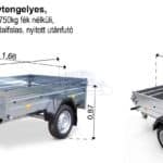ALFA 12513MN.75 egytengelyes, 2,44x1,25m méretű, 750kg fék nélküli, mellsőkerekes fix oldalfalas nyitott utánfutó