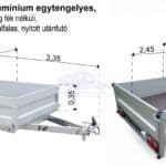 ALFA 12515MN.75 Alu Alumínium egytengelyes, 2,45x1,45m méretű, 750kg fék nélküli, mellsőkerekes fix alu oldalfalas nyitott utánfutó