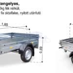 ALFA 12515MN.75L egytengelyes, 2,44x1,44m méretű, 750kg fék nélküli, mellsőkerekes laprugós fix oldalfalas nyitott utánfutó