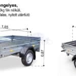 ALFA 12515MN.75 egytengelyes, 2,44x1,44m méretű, 750kg fék nélküli, mellsőkerekes fix oldalfalas nyitott utánfutó