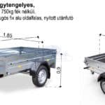 ALFA 13015MN.75L egytengelyes, 2,94x1,44m méretű, 750kg fék nélküli, mellsőkerekes laprugós fix oldalfalas nyitott utánfutó