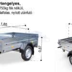 ALFA 13015MN.75 egytengelyes, 2,94x1,44m méretű, 750kg fék nélküli, mellsőkerekes fix oldalfalas nyitott utánfutó