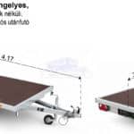 ALFA 13016AP.75 10", 3,04x1,60m méretű, 750kg egytengelyes, fék nélküli, alsókerekes, uniplatós, síkplatós utánfutó