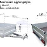 ALFA-B 22513MN.100Alu Alumínium egytengelyes, 2,45x1,26m méretű, 1000kg fékezett mellsőkerekes fix alu oldalfalas nyitott utánfutó