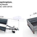 ALFA-B 22513MN.100-ig egytengelyes, 2,44x1,25m méretű, 1000kg, fékezett mellsőkerekes fix oldalfalas utánfutó