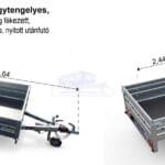 ALFA-B 22515MN.130-ig egytengelyes, 2,44x1,44m méretű, 1300kg, fékezett mellsőkerekes fix oldalfalas utánfutó