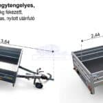 ALFA-B 22515MN.150-ig egytengelyes, 2,44x1,44m méretű, 1500kg, fékezett mellsőkerekes fix oldalfalas utánfutó