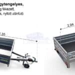 ALFA-B 23015MN.100-ig egytengelyes, 2,94x1,44m méretű, 1000kg fékezett mellsőkerekes fix oldalfalas utánfutó