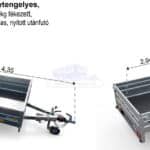 ALFA-B 23015MN.150-ig egytengelyes, 2,94x1,44m méretű, 1500kg fékezett mellsőkerekes fix oldalfalas utánfutó