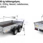 ALFA-T 42515MN.200-ig kéttengelyes, 2,44x1,44m méretű, 2000kg, fékezett, mellsőkerekes, nyitott, oldalfalas utánfutó