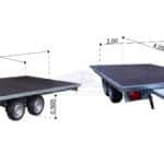 ALFA-T 44020APA.200-ig 10" kéttengelyes, 4,0x2,0m méretű, 2000kg, fékezett, alsókerekes, síkplatós, uniplatós utánfutó, autószállító trailer, tréler és autószállító tréler felhajtó rámpával
