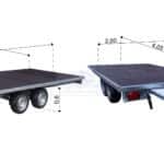 ALFA-T 44020AP.270-ig 10" kéttengelyes, 4,05x2,0m, 2700kg, fékezett, alsókerekes, síkplatós, uniplatós utánfutó, trailer, tréler és autószállító tréler