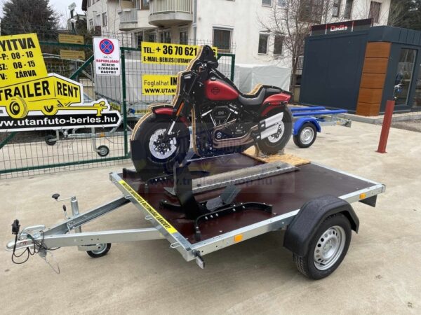 ALFA 12116MP.75 MT egytengelyes 2,1x1,6m fék nélküli mellsőkerekes uniplatós síkplatós motorszállító utánfutó