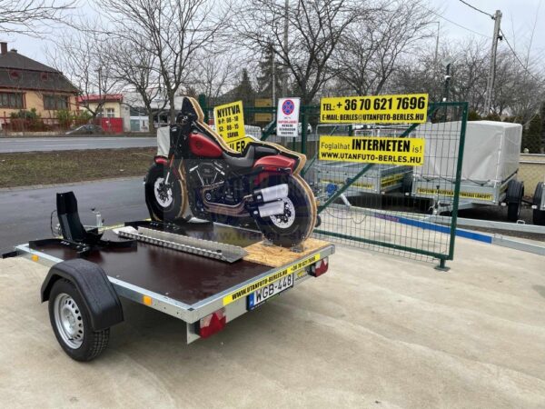 ALFA 12116MP.75 MT egytengelyes 2,1x1,6m fék nélküli mellsőkerekes uniplatós síkplatós motorszállító utánfutó