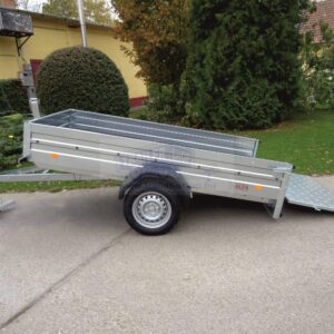 ALFA 13015MN.75 FAB egytengelyes fék nélküli mellsőkerekes fix oldalfalas felhajtóajtós dönthető nyitott utánfutó