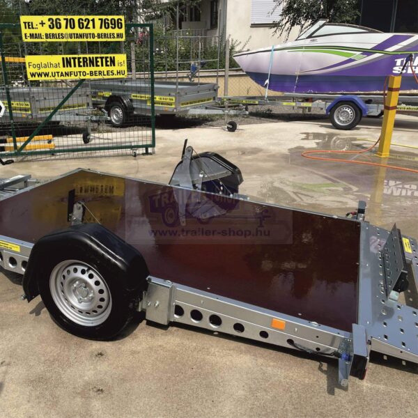 ALFA 13016MP.75SC egytengelyes fék nélküli mellsőkerekes süllyeszthető uniplatós síkplatós utánfutó
