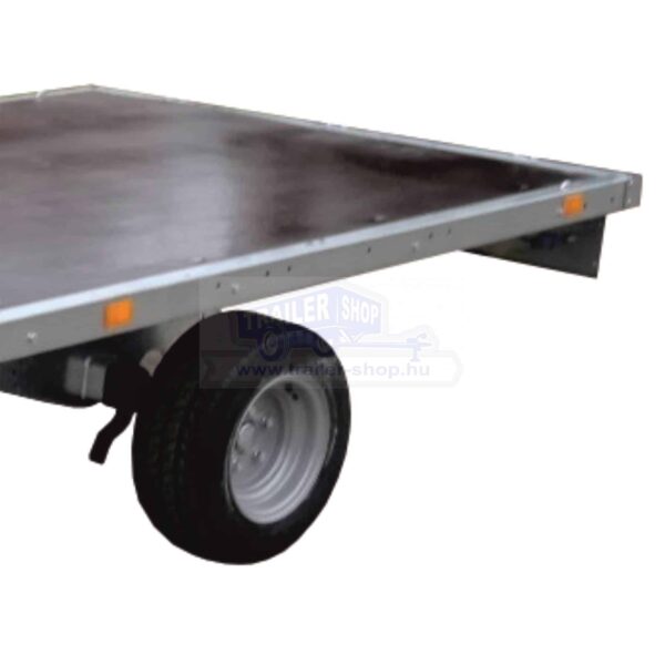 ALFA-B 23016AP.130-ig 10″ egytengelyes fékezett alsókerekes uniplatós síkplatós utánfutó