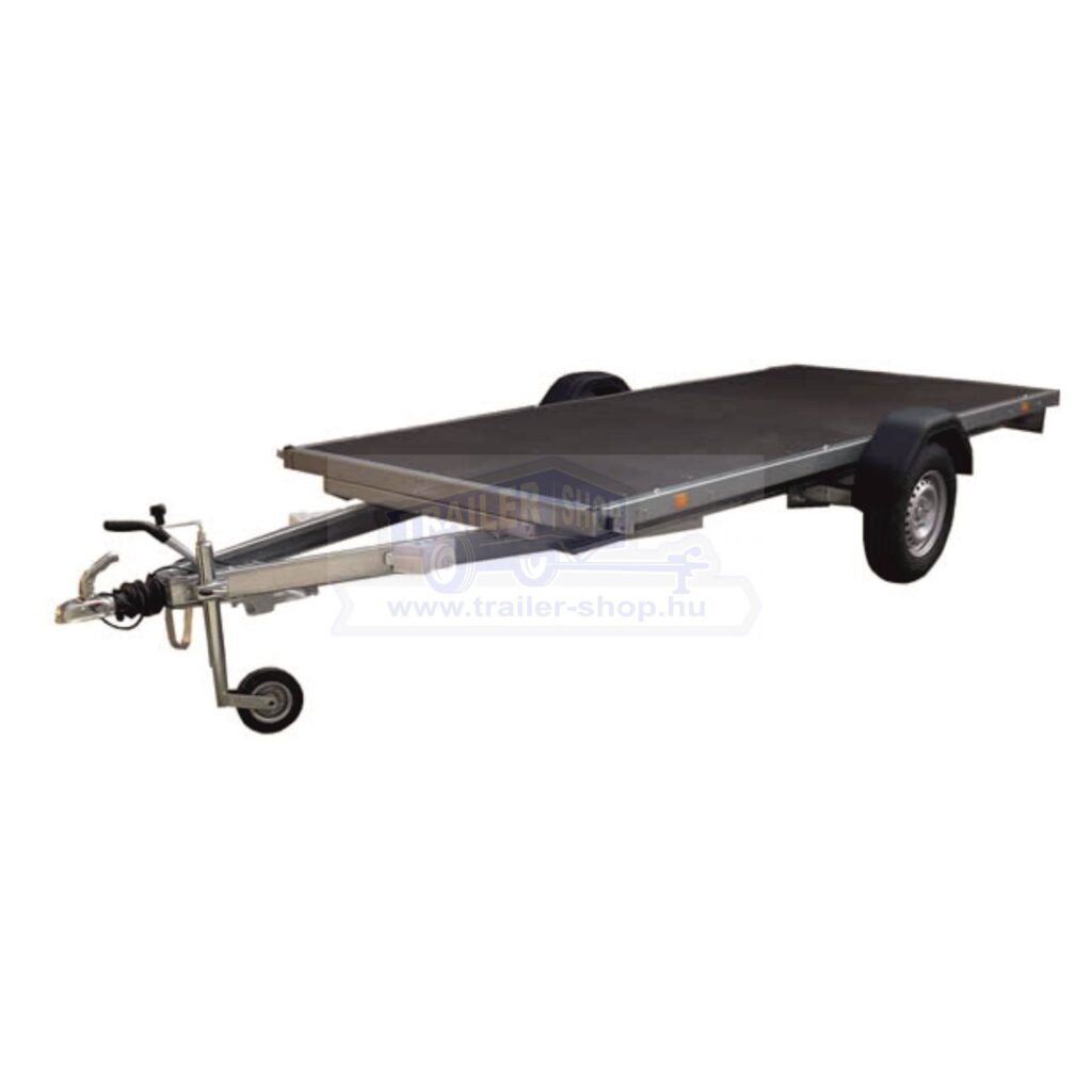 ALFA-B 22116MP.100-ig egytengelyes, 2,1x1,6m méretű, 1000kg, fékezett, mellsőkerekes, uniplatós, síkplatós utánfutó