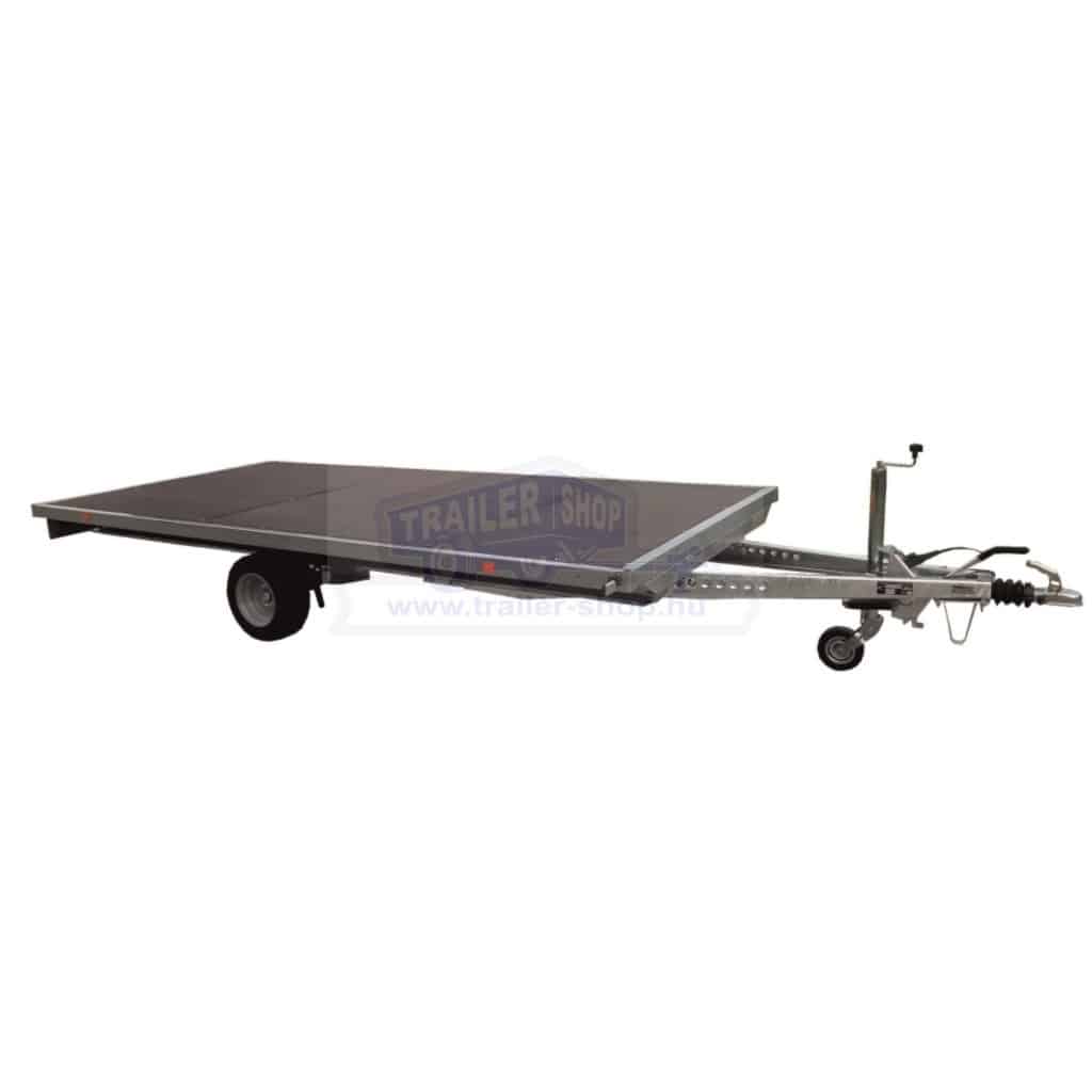 ALFA-B 22516AP.130-ig 10" egytengelyes 2,56x1,6m méretű, 1300kg fékezett alsókerekes uniplatós síkplatós utánfutó