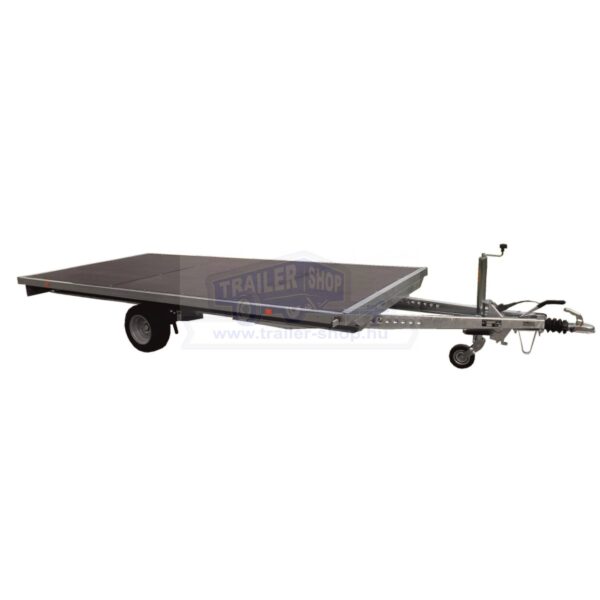 ALFA-B 22516AP.130-ig 10" egytengelyes 2,56x1,6m méretű, 1300kg fékezett alsókerekes uniplatós síkplatós utánfutó