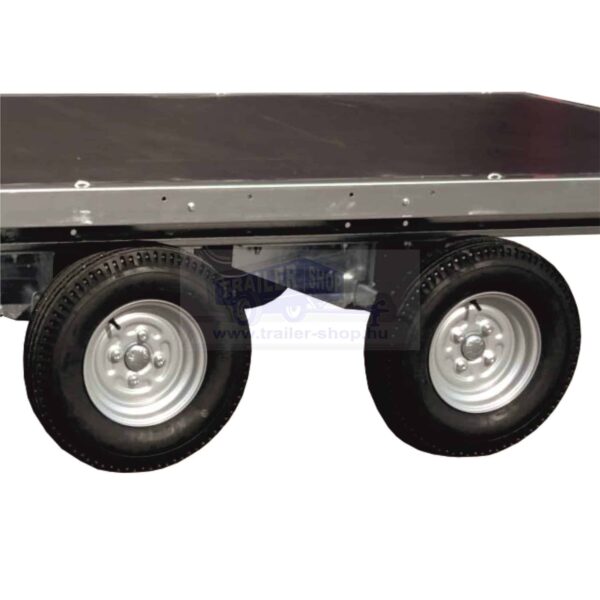 ALFA-T 42516AP.130-ig 10" kéttengelyes, 2,56x1,6m méretű, 1300kg, fékezett, alsókerekes, síkplatós, uniplatós utánfutó, trailer