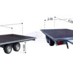 ALFA-T 44020APA.300-ig 13" kéttengelyes, 4,0x2,0m méretű, 3000kg, fékezett, alsókerekes, síkplatós, uniplatós utánfutó, autószállító trailer, tréler és autószállító tréler felhajtó rámpával