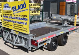 ALFA-T (VLEMMIX) 43015MVG.350/C kéttengelyes, 3,0x1,5m méretű, 3500kg, fékezett, alsókerekes, síkplatós, gépszállító utánfutó, tréler felhajtó rámpával