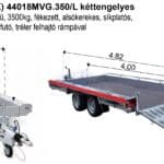 ALFA-T (VLEMMIX) 44018MVG.350/L kéttengelyes, 4,0x1,8m méretű, 3500kg, fékezett, alsókerekes, síkplatós, gépszállító utánfutó, tréler felhajtó rámpával