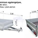 ALFA 12011MN.75 Alu Alumínium egytengelyes, 2,0x1,08m méretű, 750kg fék nélküli, mellsőkerekes fix alu oldalfalas nyitott utánfutó