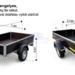 ALFA 12011MN.75F egytengelyes, 2,0x1,08m méretű, 750kg fék nélküli, mellsőkerekes fix playwood oldalfalas nyitott utánfutó