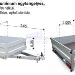 ALFA 12011MN.75L Alu Alumínium egytengelyes, 2,0x1,09m méretű, 750kg fék nélküli, mellsőkerekes fix alu oldalfalas nyitott utánfutó
