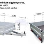 ALFA 12013MN.75 Alu Alumínium egytengelyes, 2,0x1,26m méretű, 750kg fék nélküli, mellsőkerekes fix alu oldalfalas nyitott utánfutó