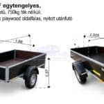 ALFA 12013MN.75F egytengelyes, 2,0x1,25m méretű, 750kg fék nélküli, mellsőkerekes fix playwood oldalfalas nyitott utánfutó