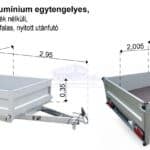 ALFA 12013MN.75L Alu Alumínium egytengelyes, 2,0x1,26m méretű, 750kg fék nélküli, mellsőkerekes fix alu oldalfalas nyitott utánfutó