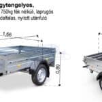 ALFA 12013MN.75L egytengelyes, 2,0x1,25m méretű, 750kg fék nélküli, mellsőkerekes fix alu oldalfalas nyitott utánfutó