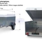 ALFA 12014MN.75.70 egytengelyes, 2,0x1,39m méretű, 750kg fék nélküli, mellsőkerekes fix oldalfalas nyitott utánfutó 700mm magas oldalfallal