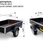 ALFA 12515MN.75F egytengelyes, 2,44x1,44m méretű, 750kg fék nélküli, mellsőkerekes fix playwood oldalfalas nyitott utánfutó