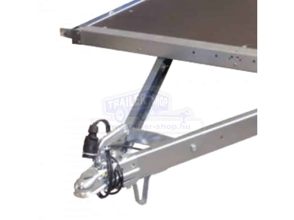 ALFA 13018MP.75L egytengelyes fékezetlen mellsőkerekes laprugós síkplatós utánfutó 300x180cm Össztömeg 750 KG