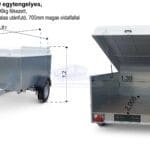ALFA-B 22014MN.130.70 egytengelyes, 2,0x1,39m méretű, 1300kg fékezett mellsőkerekes fix oldalfalas utánfutó 700mm magas oldalfallal