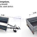 ALFA-B 23015MN.75 egytengelyes, 2,94x1,44m méretű, 750kg, fékezett mellsőkerekes fix oldalfalas utánfutó