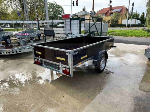 ALFA 12515MN.75F egytengelyes fékezetlen utánfutó playwood oldalfallal 244x144cm – 750kg össztömeg