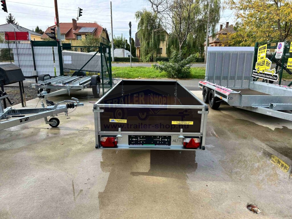 ALFA 12515MN.75F egytengelyes fékezetlen utánfutó playwood oldalfallal 244x144cm – 750kg össztömeg