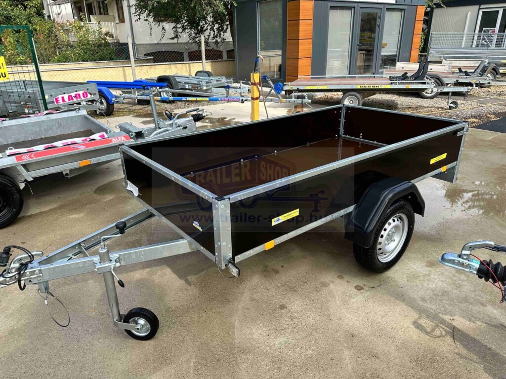 ALFA 12515MN.75F egytengelyes fékezetlen utánfutó playwood oldalfallal 244x144cm – 750kg össztömeg