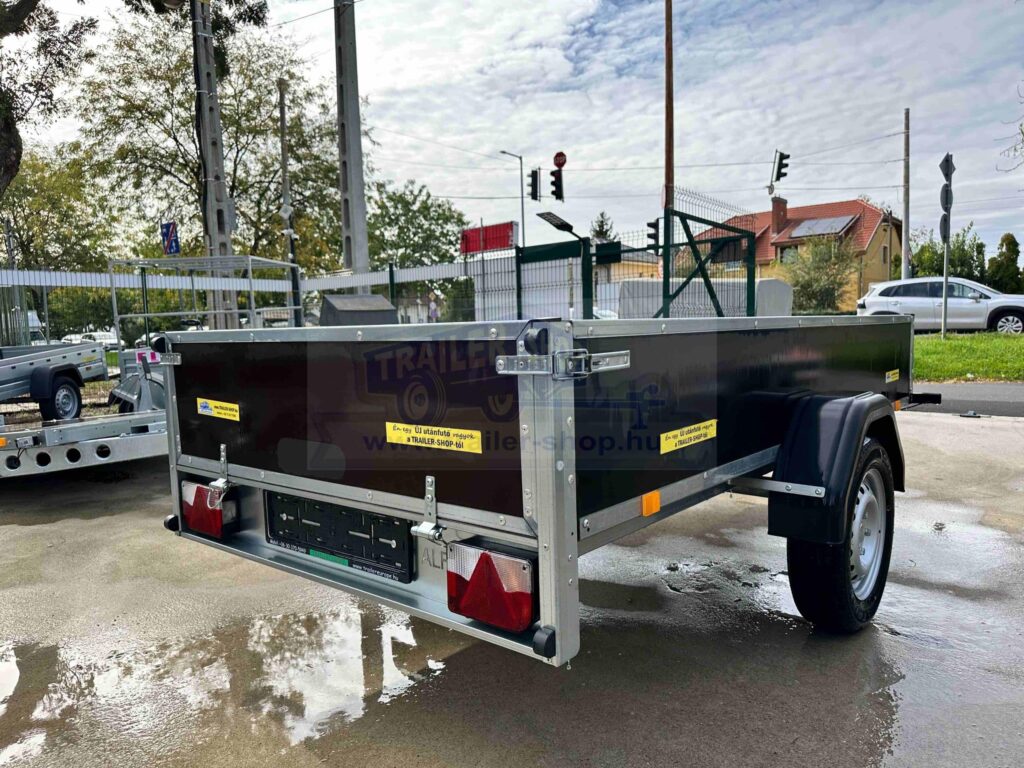 ALFA 12515MN.75F egytengelyes fékezetlen utánfutó playwood oldalfallal 244x144cm – 750kg össztömeg