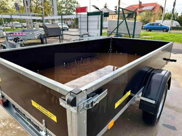 ALFA 12515MN.75F egytengelyes fékezetlen utánfutó playwood oldalfallal 244x144cm – 750kg össztömeg